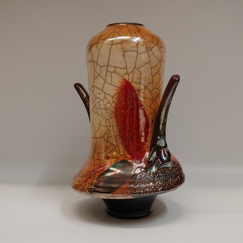 #221185 Raku Vase 3xFired 10.5x6x6 $42 at Hunter Wolff Gallery
